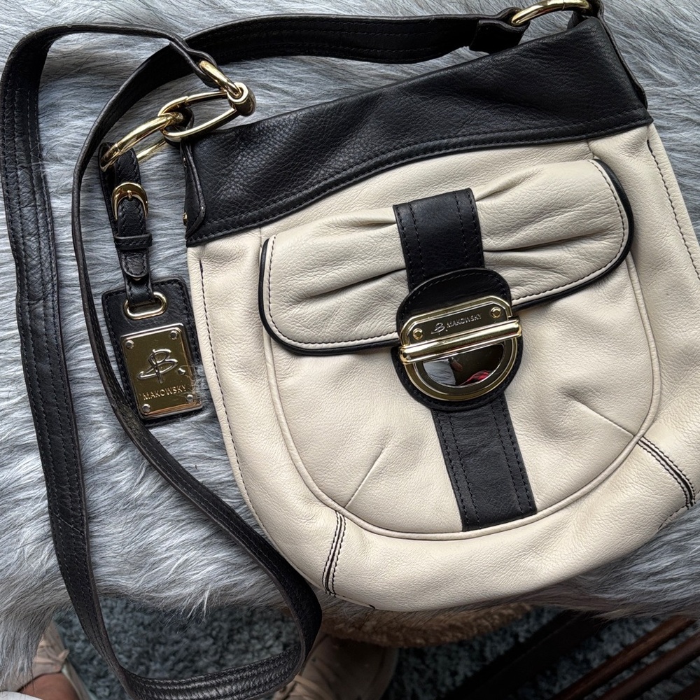 Black and Cream  B. Makowsky leather Shoulder Bag